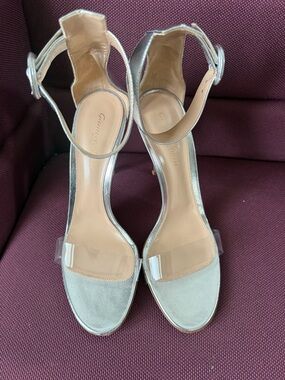 Gianvito Rossi Silver Clear-Strap Ankle-Heel Sandals EU40